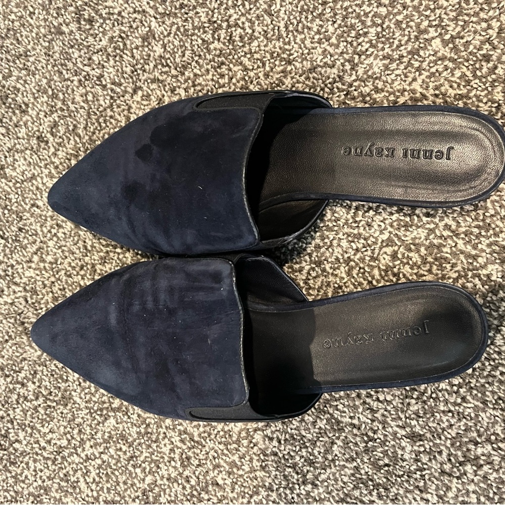 Jenni Kayne Blue Suede Mules Minimalist Design